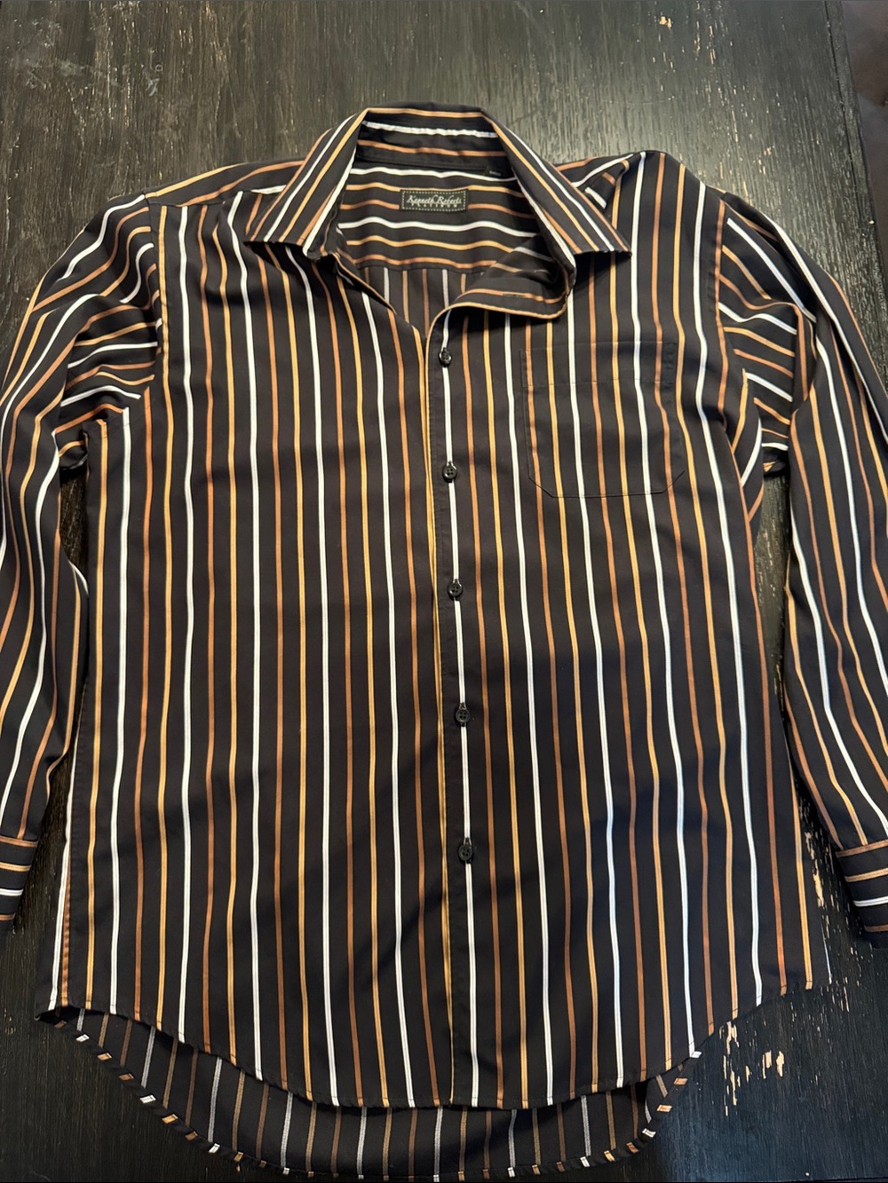 Kenneth Rogers Men's Black Striped Button-Down Shirt with Brown & White Accents